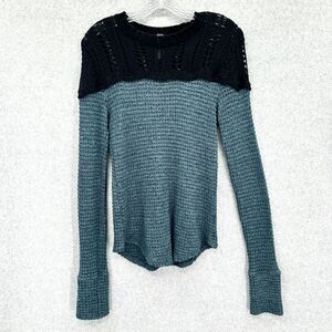 Free People Black and Gray Long Sleeve Top